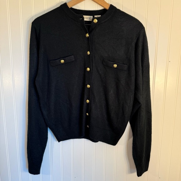 Vintage Kerri N Kelsey Classic Soft Black Cardigan with Gold Accents Size Medium - Picture 1 of 10
